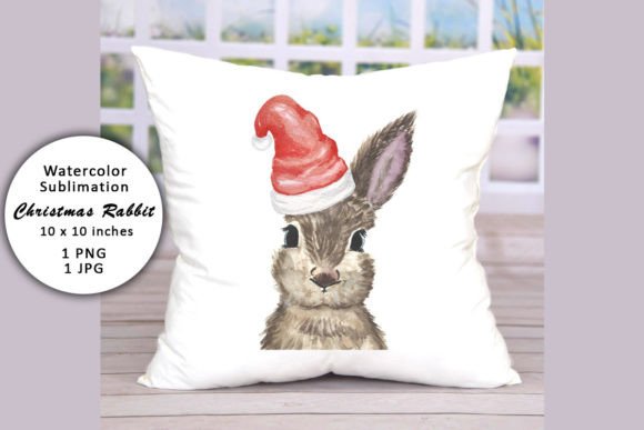 Christmas Rabbit Watercolor Graphic for Print Templates