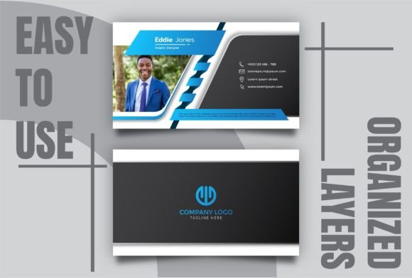 Creative Blue and Black Business Card Graphics