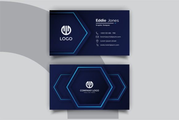 Hexagonal Blue Navy Business Card Graphics for Local Branding