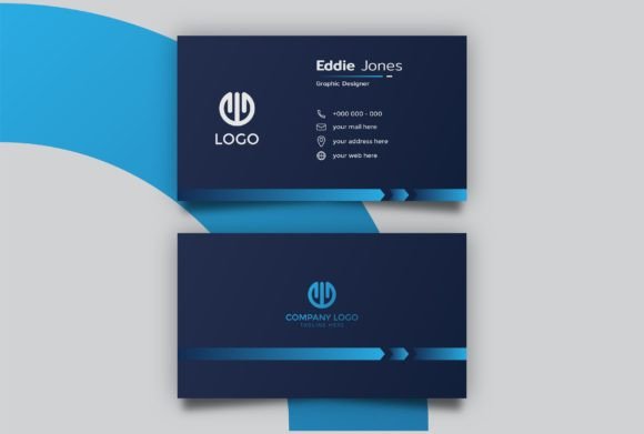 Minimalist Dark Blue Business Card Graphics for Print Templates