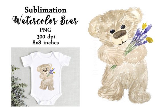 Watercolor Bear Flower Sublimation PNG for Local Branding