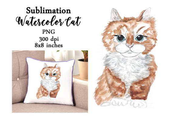 Watercolor Cat Kitty Sublimation PNG JPG