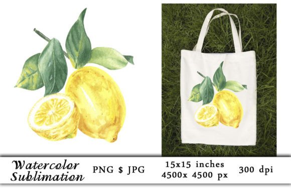 Watercolor Lemons Branch Sublimation Graphics for Print Templates