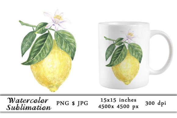 Watercolor Lemons Flower Sublimation Graphics for Print Templates
