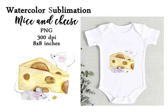 Watercolor Mouse Cheese Sublimation Graphics for Print Templates