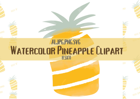 Watercolor Pineapple Graphics for Print Templates