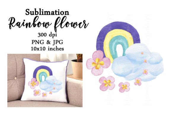 Watercolor Rainbow Flowers Sublimation Graphics for Print Templates