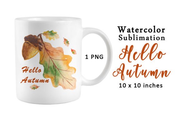 Watercolor Sublimation Autumn Leaf Acorn Graphics for Print Templates