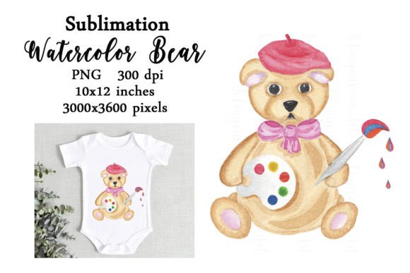 Watercolor Sublimation Bear Artist PNG: A Graphic Asset for Print Templates