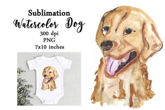 Watercolor Sublimation Dog Labrador PNG Graphics for Print Templates