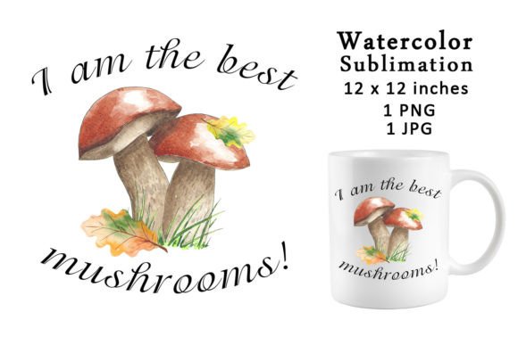 Watercolor Sublimation Mushroom Leaf Graphics for Print Templates