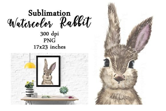 Watercolor Sublimation Rabbit Graphics for Print Templates