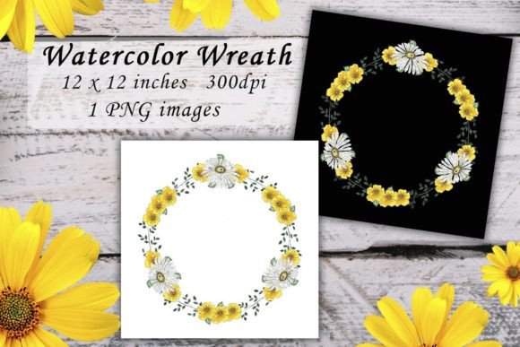Watercolor Wreath Wild Flowers Graphics for Print Templates